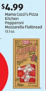 Aldi Mama Cozzi's Pizza Kitchen Pepperoni Mozzarella Flatbread 13.1 oz. offer
