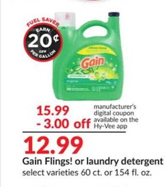 Hy-Vee Gain flings! or laundry detergent offer