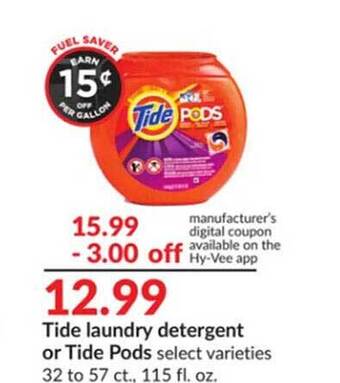 Hy-Vee Tide laundry detergent or tide pods offer