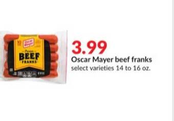 Hy-Vee Oscar mayer beef franks offer