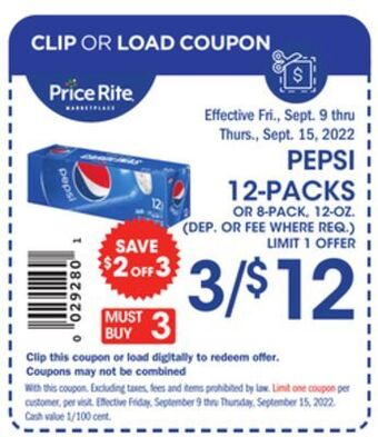 Price Rite Pepsi 12-packs offer