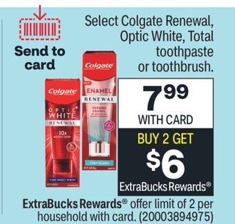 CVS Select colgate renewal, optic white, total toothpaste or toothbrush offer
