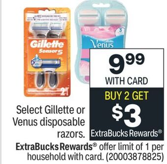 CVS Select gillette or venus disposable razors offer