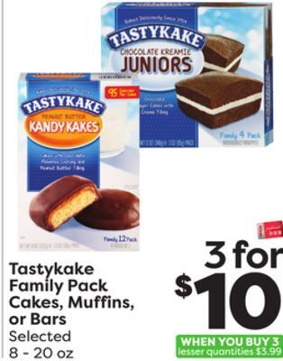 Weis Markets Tastykake family pack cakes, muffins, or bars offer