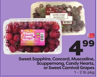Weis Markets Sweet sapphire, concord, muscadine, scuppernong, candy hearts, or sweet carnival grapes offer