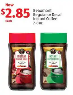 Aldi Beaumont Regular or Decaf Instant Coffee 7-8 oz. offer