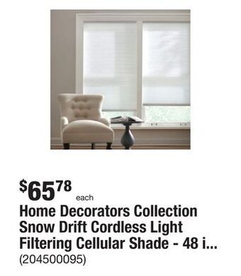 The Home Depot Home decorators collection snow drift cordless light filtering cellular shade - 48 in. w x 48 in. l offer