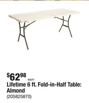 The Home Depot Lifetime 6 ft. fold-in-half table: almond offer