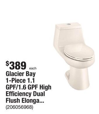 The Home Depot Glacier bay 1-piece 1.1 gpf/1.6 gpf high efficiency dual flush elongated all-in-one toilet in bone offer