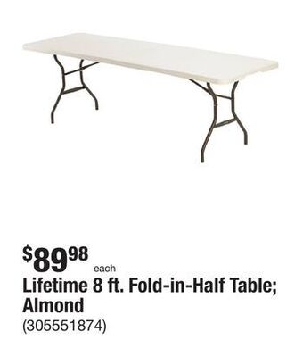 The Home Depot Lifetime 8 ft. fold-in-half table almond offer