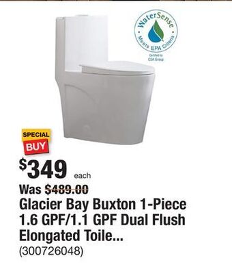 The Home Depot Glacier bay buxton 1-piece 1.6 gpf/1.1 gpf dual flush elongated toilet in white offer