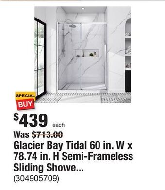 The Home Depot Glacier bay tidal 60 in. w x 78.74 in. h semi-frameless sliding shower door in chrome offer