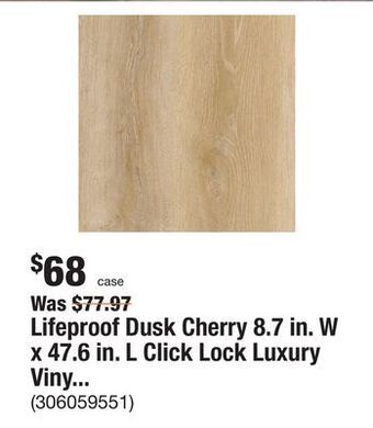 The Home Depot Lifeproof dusk cherry 8.7 in. w x 47.6 in. l click lock luxury vinyl plank flooring (20.06 sq. ft. / case) offer