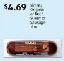 Aldi Simms Original or Beef Summer Sausage 16 oz. offer