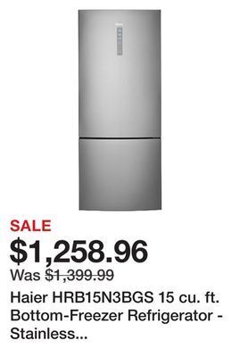 Kmart Haier hrb15n3bgs 15 cu. ft. bottom-freezer refrigerator - stainless steel offer