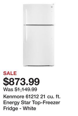 Kmart Kenmore 61212 21 cu. ft. energy star top-freezer fridge - white offer