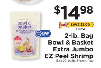 ShopRite 2-lb. bag bowl & basket extra jumbo ez peel shrimp offer