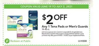 Publix Any 1 Tena Pads Or Men's Guards offer