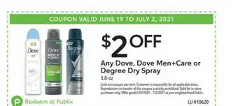 Publix Any Dove Dove Men+care Or Degree Dry Spray offer