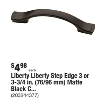 The Home Depot Matte black cabinet knob offer