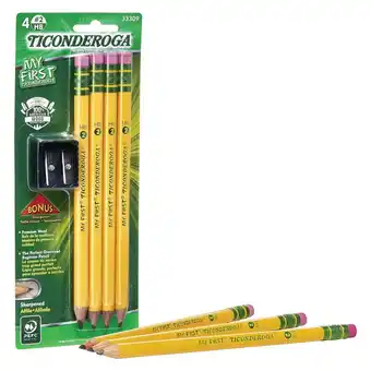 Walmart Ticonderoga my first wood-cased pencils, pre-sharpened, bonus sharpener, yellow, 4 count offer