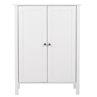 Walmart Zeny white wooden 2 door bathroom cabinet storage with 3 shelves free standing offer