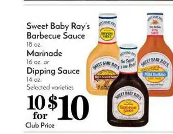 Pavilions Sweet Baby Ray's Barbecue Sauce Marinade Dipping Sauce offer