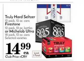 Pavilions Truly Hard Seltzer Firestone Or Michelob Ultra offer