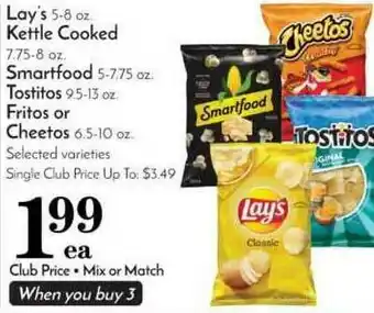 Pavilions Lay's Kettle Cooked Smartfood Tostitos Fritos Or Cheetos offer