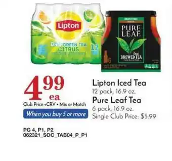 Pavilions Lipton Iced Tea Pure Leaf Tea offer