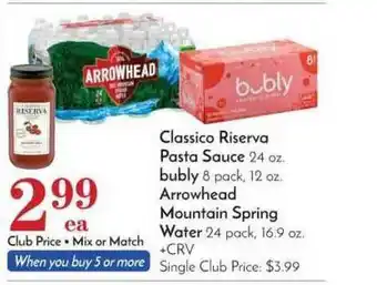 Pavilions Classico Riserva Pasta Sauce Bubly Arrowhead Mountain Srping Water offer