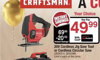 Ace Hardware 20v Cordless Jig Saw Tool Or Cordless Circular Saw offer