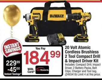 Ace Hardware 20 Volt Atomic Cordless Brushless 2 Tool Compact Drill & Impact Driver Kit offer