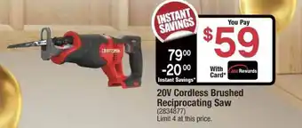 Ace Hardware 20v Cordless Brushed Reciprocating Saw offer