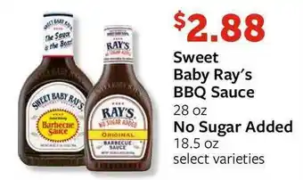 Fareway Sweet Baby Ray's BBQ Sauce 28 Oz No Sugar Added 18.5 Oz offer