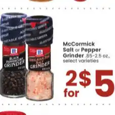 Albertsons Mccormick salt or pepper x2 offer