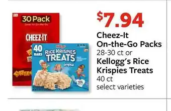 Fareway Cheez-it On-th-go Pack Kellogg's Rice Krispies Treats offer