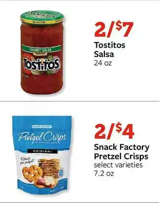 Fareway Tostotos Salsa Snack Factory Pretzel Crisps offer