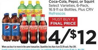 Foods Co Cocacola, pepsi or squirt offer