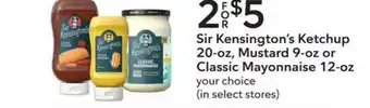 Publix Sir Kensington's Ketchup 20-oz, Mustard 9-oz Or Classic Mayonnaise 12-oz offer