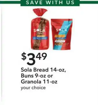 Publix Sola Bread 14-oz, Buns 9-oz Or Granola 11-oz offer