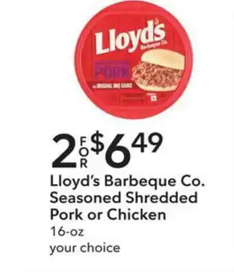 Publix Lloyd's Barbeque Co. Seasoned Shredded Pork Or Chicken offer