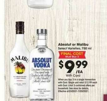 Ralphs Absolut Or Malibu offer