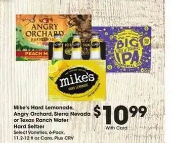 Ralphs Mike's Hard Lemonade Angry Orchard, Sierra Nevada Or Texas Ranch Water Hard Seltzer offer