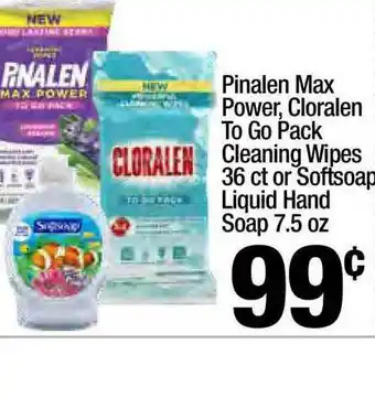 Super King Markets Pinalen Max Power Cloralen To Go Pack Cleaning Wipes 36 Ct Or Softsoap Liquid Hand Soap 7.5 Oz offer