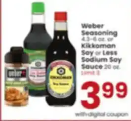 Albertsons Weber Seasoning or Kikkoman Soy or Less Sodium Soy Sauce offer