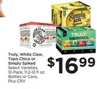 Food 4 Less Truly, white claw, topo chico or simply spiked offer