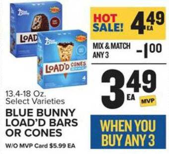Food Lion Blue bunny load'd bars or cones offer