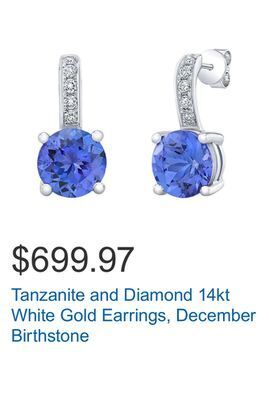 Costco Tanzanite and diamond 14kt white gold earrings, december birthstone offer