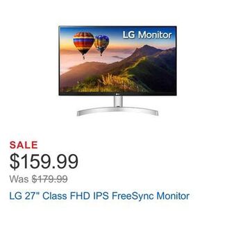 Costco Lg 27" class fhd ips freesync monitor offer